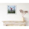 Large Pink Thistle Flower with Bee in the Sky Original Oil Painting