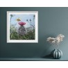 Large Pink Thistle Flower with Bee in the Sky Original Oil Painting
