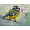 Blue tit realistic painting in acrylics and ink on paper