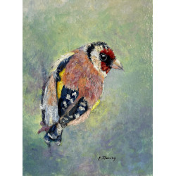 Goldfinch realistic painting in acrylics on paper