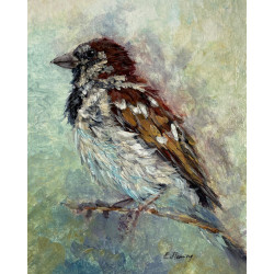 Sparrow realistic painting in acrylics and ink on paper