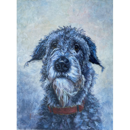 Painting of a wolfhound dog in acrylic on paper