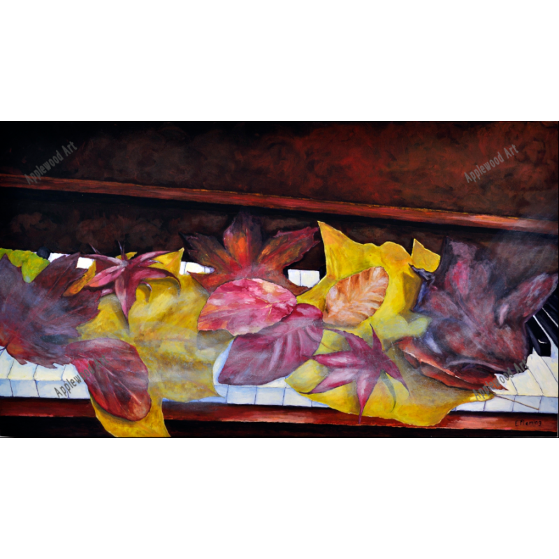 piano with autumn leaves