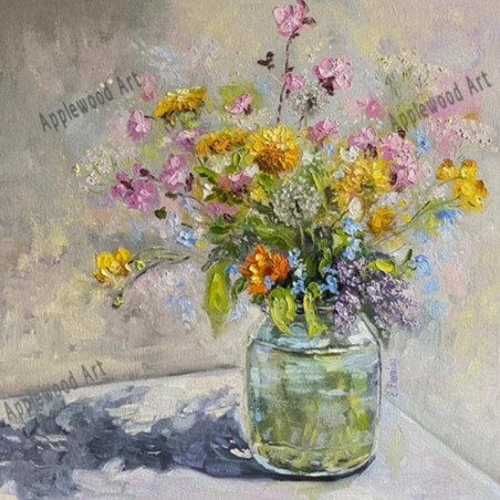 Abstract wild flowers in a vase in the sunlight