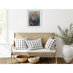 Autumn Scene With Red Fox, Brown Mushrooms and an Autumn Branch