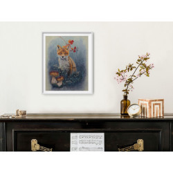 Autumn Scene With Red Fox, Brown Mushrooms and an Autumn Branch