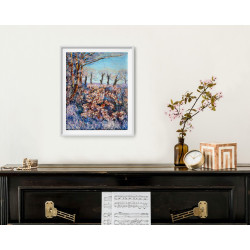 Trees and Hedges in Early Morning Sunlight on Frosty Winter Day.