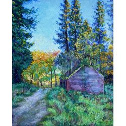 Ruined cottage and dramatic evening autumn colours in Mullaghreelan Wood