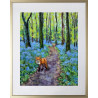 Spring Forest with Bluebells, Young Bright Green Leaves and a Red Fox