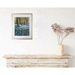 Spring Forest with Bluebells, Young Bright Green Leaves and Sunlight