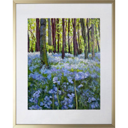 Spring Forest with Bluebells, Young Bright Green Leaves and Sunlight