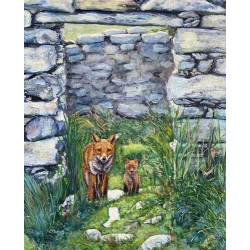 Ruined Cottage With Red Foxes in the West of Ireland Fine Art Grint