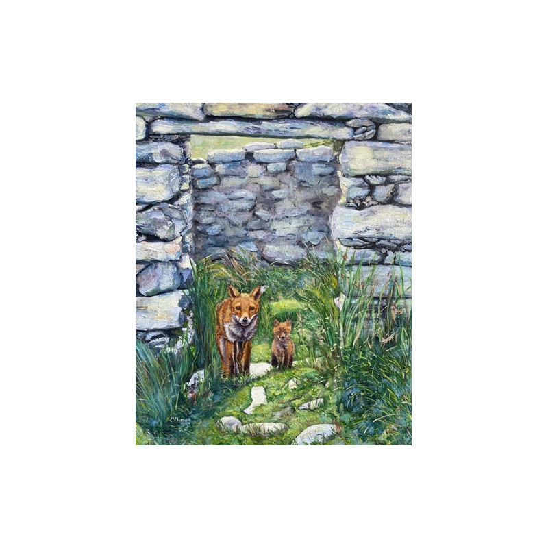 Ruined Cottage With Red Foxes in the West of Ireland Fine Art Grint