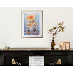 Hedgehogs and Large Mushrooms in Fantasy Autumn Forest Fine Art Print