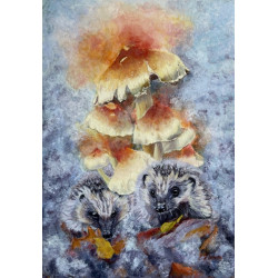 fantasy forest with hedgehogs and mushrooms