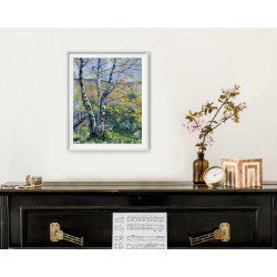 Strikingly Beautiful Print of Silver Birch Tree with Autumny Leaves