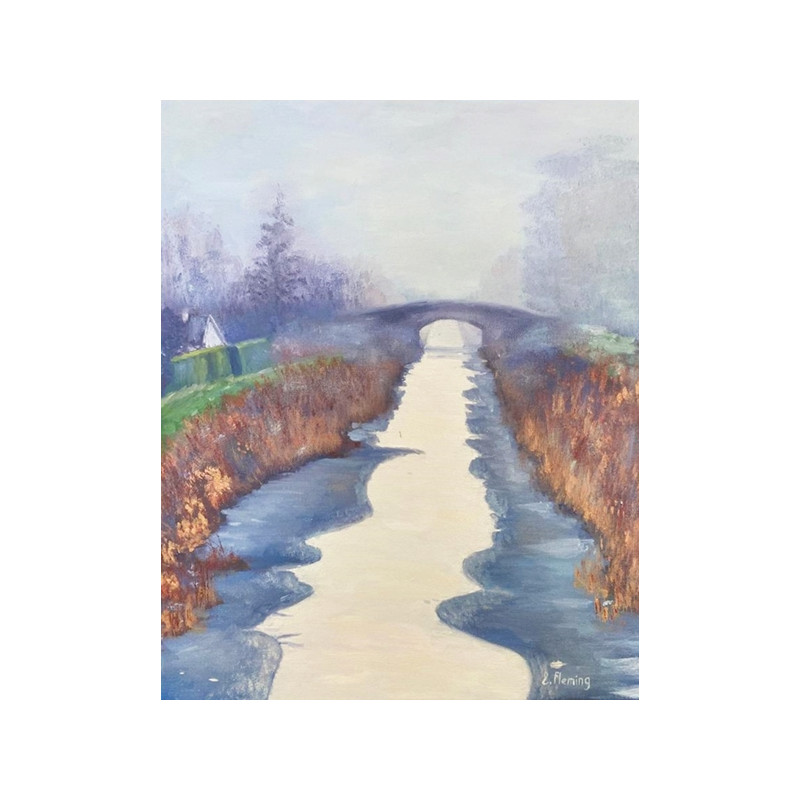 winter canal with snow and bridge fine art print