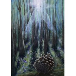 Fine Art Print of Bluebell Forest and a Pine Cone Original Painting