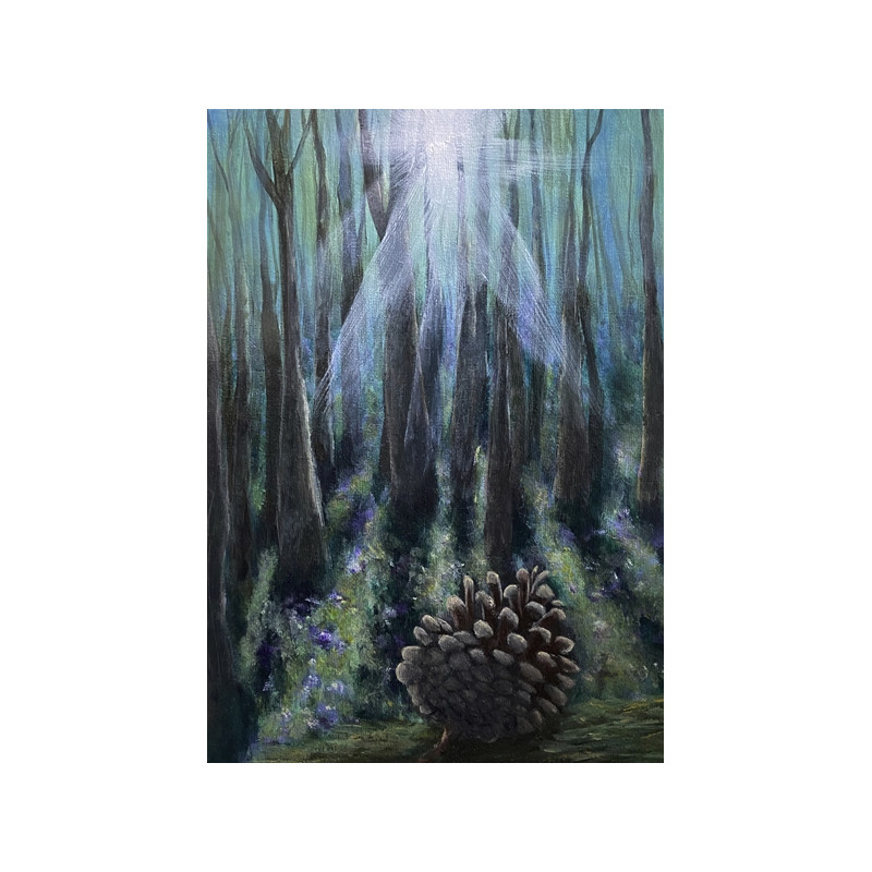 Fine Art Print of Bluebell Forest and a Pine Cone Original Painting