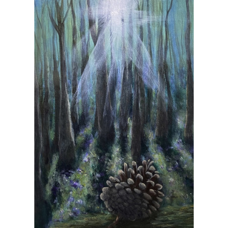 Fine Art Print of Bluebell Forest and a Pine Cone Original Painting