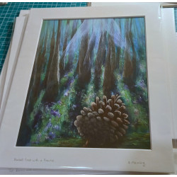 Fine Art Print of Bluebell Forest and a Pine Cone Original Painting