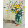 Wild Spring Flowers in a Jar in the Sunny Morning Painted in Oil