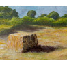 Hot Summer Day Landscape with Golden Fields and Haybales