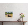 Hot Summer Day Landscape with Golden Fields and Haybales