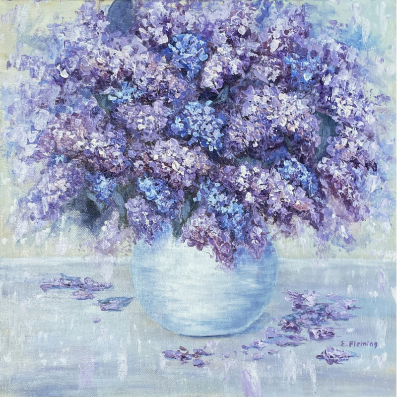Inspirational Square Acrylic Painting of Lilacs