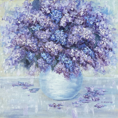 Inspirational Square Acrylic Painting of Lilacs