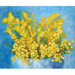 Vibrant Yellow Mimisa Bouquet on Blue Background